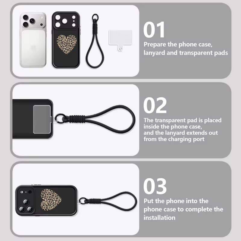 MOESOE Handyhülle mit Leopardenmuster und Herz-Print für iPhone 11 bis iPhone 18 Pro Max inklusive Handgelenkschlaufe aus weichem TPU in Beige und Weiß - Bild 3
