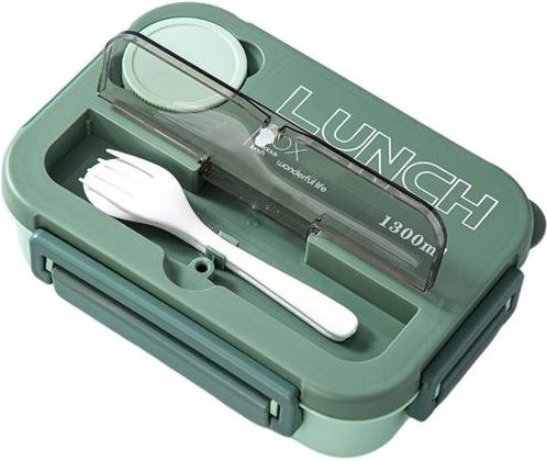 Pavo Bento-Box Lunchbox mit 4 Fächern und Besteck in Grün, 1300 ml, auslaufsicher und BPA-frei - Bild 1
