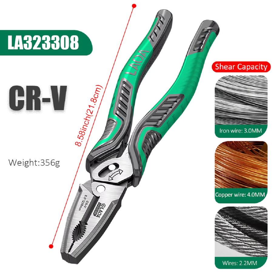 LAOA 2-teiliges Zangen-Set aus Chrom-Vanadium-Stahl mit Kombizange 8,5 Zoll, Seitenschneider 8 Zoll und kraftsparender Mehrachsen-Exzenter-Zange - Bild 4