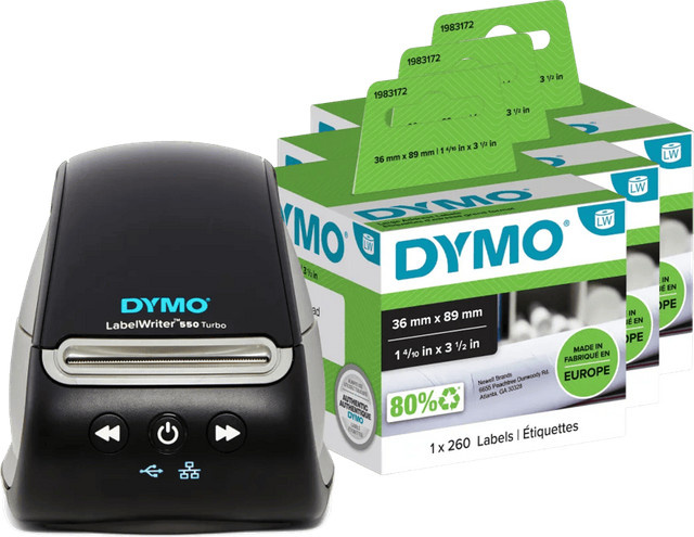 DYMO LabelWriter 550 Turbo Thermodrucker mit 3 zusätzlichen Etiketten in Schwarz - Bild 1