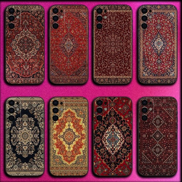 Handyhülle mit persischem Teppichmuster und floralem Design für Samsung Galaxy S25 S24 S23 S22 S21 S20 Ultra Plus FE Lite Note in Schwarz - Bild 1
