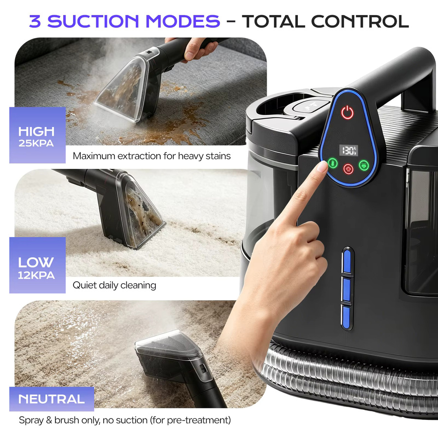 INSE K5 Dampf-Teppichreiniger in Schwarz mit 1700W, 25kPa Saugkraft, 5 Temperaturstufen und LED-Touchdisplay zur Reinigung von Sofa und Matratzen - Bild 5