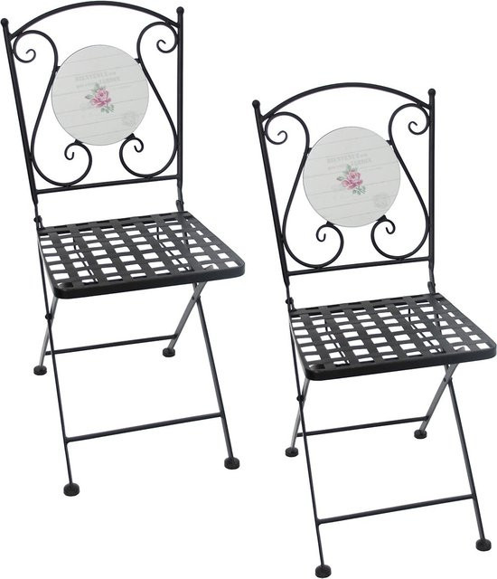 HTI-Living Gartenstühle Celia Bienvenue 2er-Set aus Metall in Schwarz im Vintage-Design - Bild 1