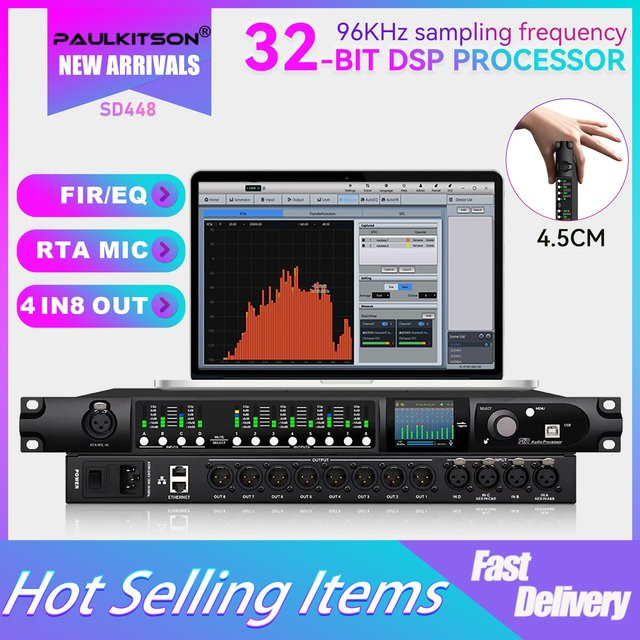 Paulkitson SD448 4-In 8-Out 32-Bit DSP Audio-Prozessor mit 96kHz Sampling, FIR/EQ und RTA, Schwarz - Bild 1