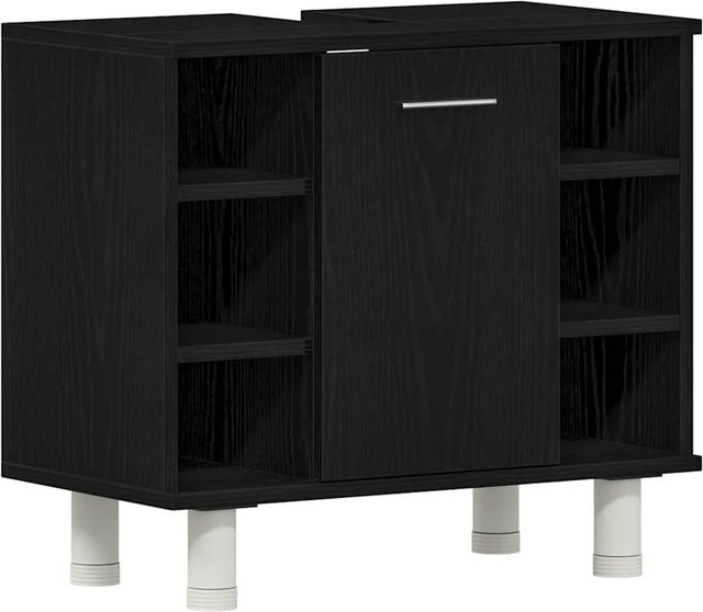 vidaXL Badezimmerschrank in Schwarz und Eichen-Optik mit Tür und Regalfächern, B/T/H: 60 x 32 x 54 cm - Bild 1