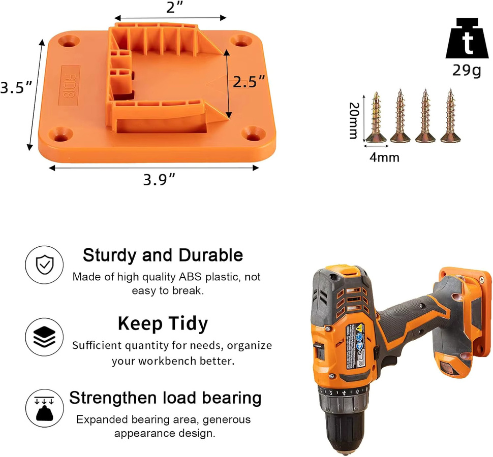 5er-Pack RIDGID 18V Max Lithium-Ionen-Dock-Aufhänger aus Kunststoff in Orange inklusive 20 Schrauben zur Bohrmontage - Bild 2