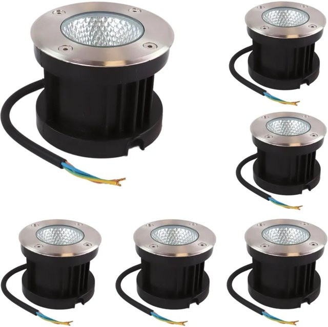 ENOVALITE LED Bodenleuchte Gartenstrahler 6er Set, Warmweiß, Schwarz/Chrom, IP67 Bodeneinbauleuchte aus Edelstahl und Aluminiumdruckguss für den Außenbereich - Bild 1