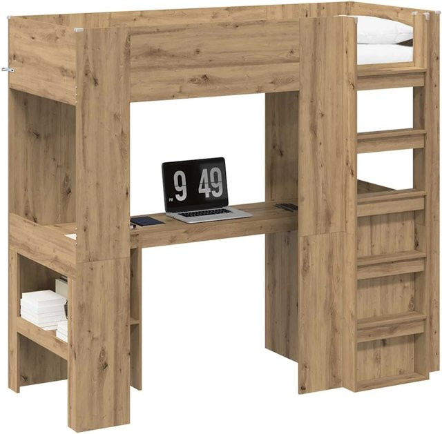 vidaXL Etagenbettgestell mit Schreibtisch in Artisan-Eiche, Farbe Braun, B/T/H: 75 x 190 x 175 cm - Bild 1