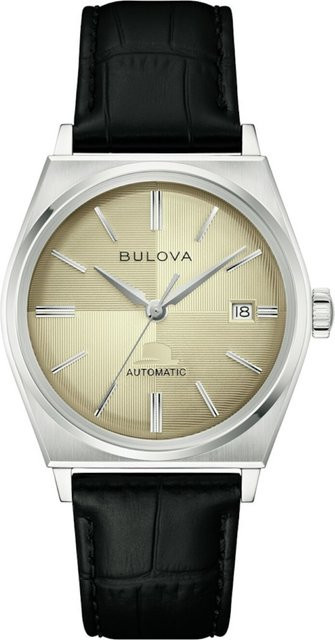 Bulova Herrenuhr Automatik, Edelstahl, 37 mm, Leder, Beige, 3 ATM - Bild 1
