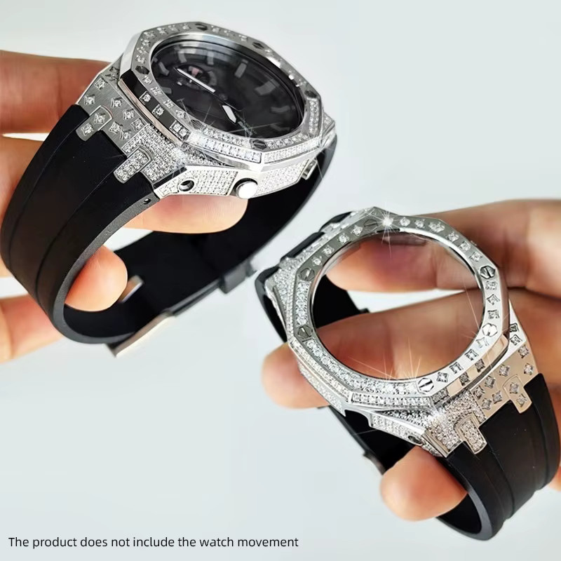 Casio Uhrenzubehör Diamant-Gehäuse-Mod-Kit, Edelstahlgehäuse, Kautschuk-Armband, Silber - Bild 4