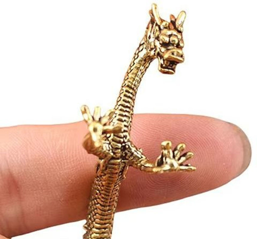 Goldene Drachenstatue aus Messing als orientalische Dekoration für dein Zuhause oder Büro - Bild 1