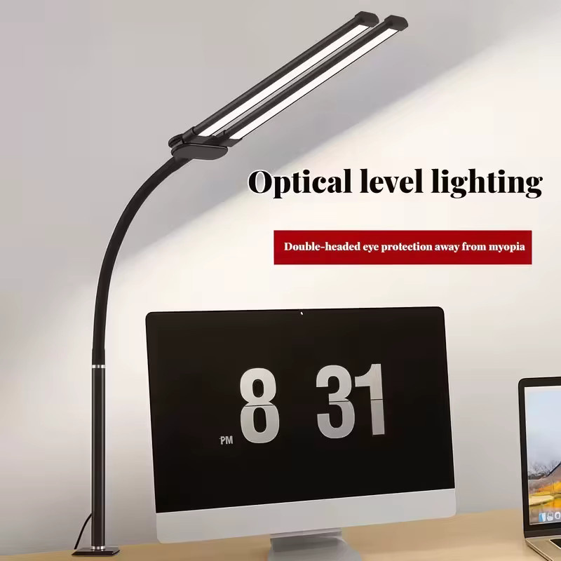 VENUSWING 2-Kopf LED Schreibtischlampe mit Clip, Weiß, USB-Betrieb, 5 Modi und 10 Helligkeitsstufen, verstellbarer Winkel mit Touch-Steuerung für Home Office und zum Lesen - Bild 3