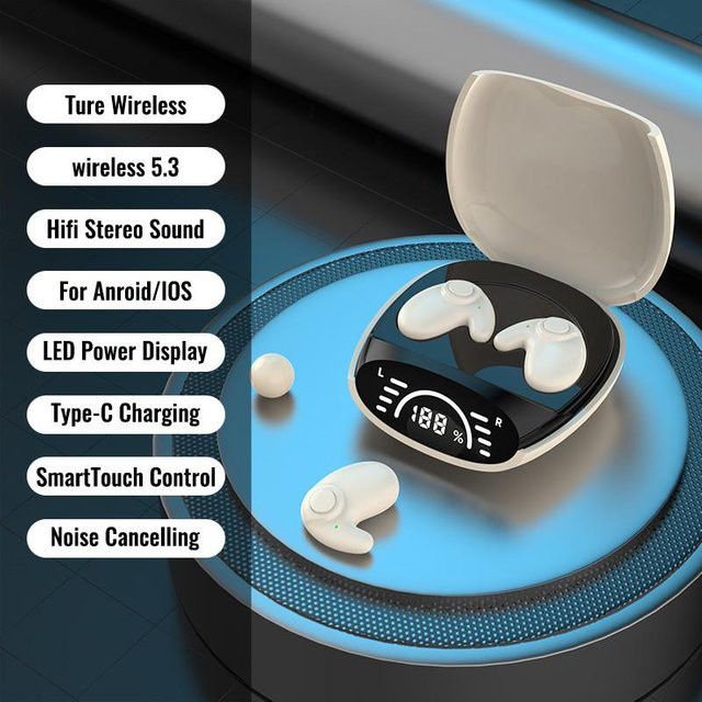 Kebidumei Mini Sleep Unsichtbare In-Ear Ohrhörer mit Bluetooth 5.3, Geräuschunterdrückung und HD-Stereo, wasserdicht, beige - Bild 1