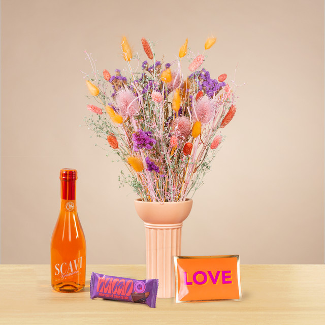 Trockenblumenstrauß Pastell Beauty von BLUME2000 mit Geschenkset in Orange, Purple und Multicolour - Bild 1