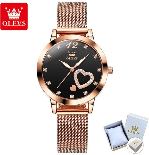 OLEVS Armbanduhr, Quarzuhr, Edelstahl, Schwarz, 36 mm, Damen - Bild 1