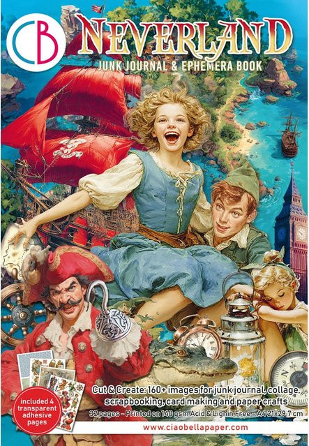 Junk Journal und Ephemera Buch Neverland in Petrol, Beige und Blau für Erwachsene - Bild 1