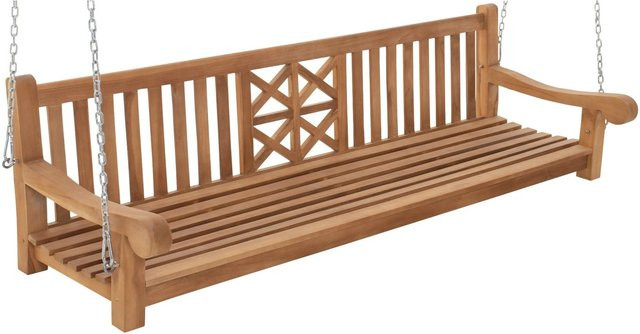 DELUKE Schaukelbank aus Teakholz in Braun, Hängebank für Garten und Veranda, B/T/H: 220 x 70 x 61 cm - Bild 1
