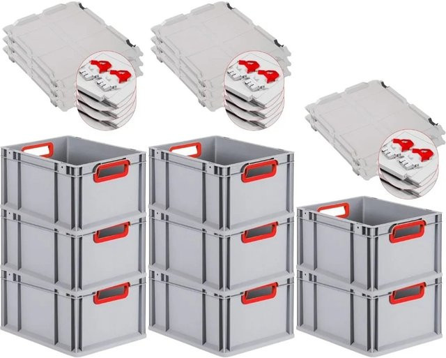 PROREGAL Spar Set 8x Eurobox Nextgen Color mit Scharnierdeckel und Schiebeschnappverschlüssen in Rot, H x B x T: 22 x 30 x 40 cm - Bild 1