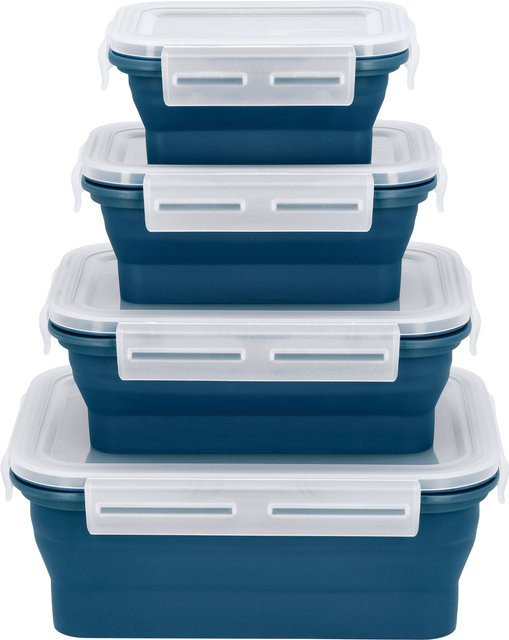 SILVERCREST Frischhaltedosen-Set mit Klickverschluss aus Silikon, 4-teilig, Rechteck, Blau, stapelbar, mikrowellenfest, gefrierfest und spülmaschinenfest - Bild 1