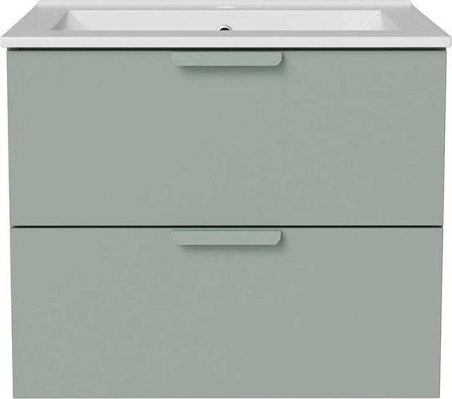 Einzelwaschtisch Avoreli aus Keramik in Grün, Breite: 60 cm, Tiefe: 50 cm, Höhe: 46 cm - Bild 1