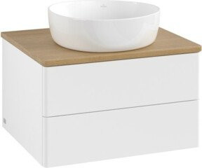 V&B Waschtischunterschrank Antao ohne Frontstruktur in Eiche Honig und Weiß lackiert, B/T/H: 60 x 36 x 50 cm - Bild 1