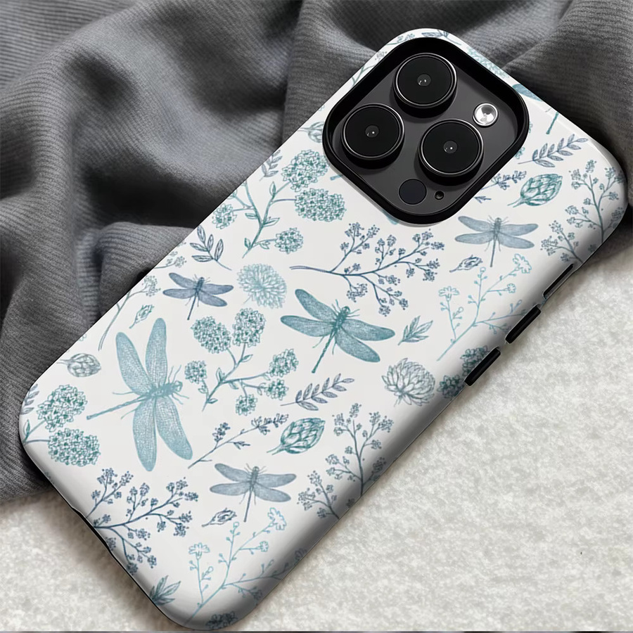 Potdemiel Handyhülle Teal Dragonfly Garden für iPhone 17 16 15 14 13 12 11 Pro Max Plus mit doppelschichtiger Rückseite in Türkis und Multicolour - Bild 3