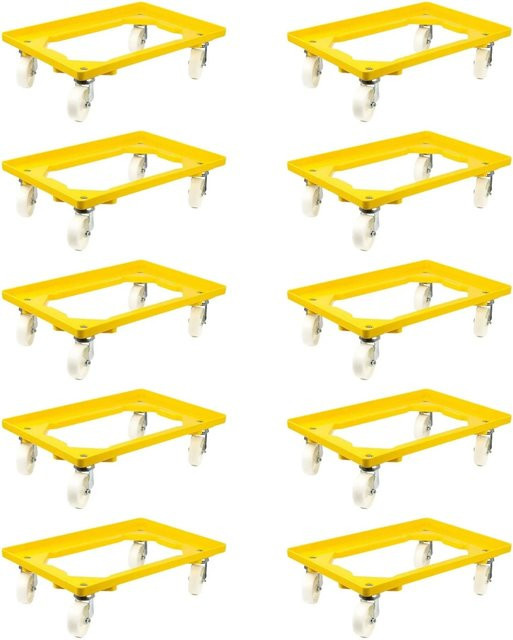 PROREGAL SparSet 10x Transportroller für Euroboxen Gelb mit Kunststoffrädern, 2 Lenkrollen und 2 Bockrollen, Traglast 300 kg - Bild 1
