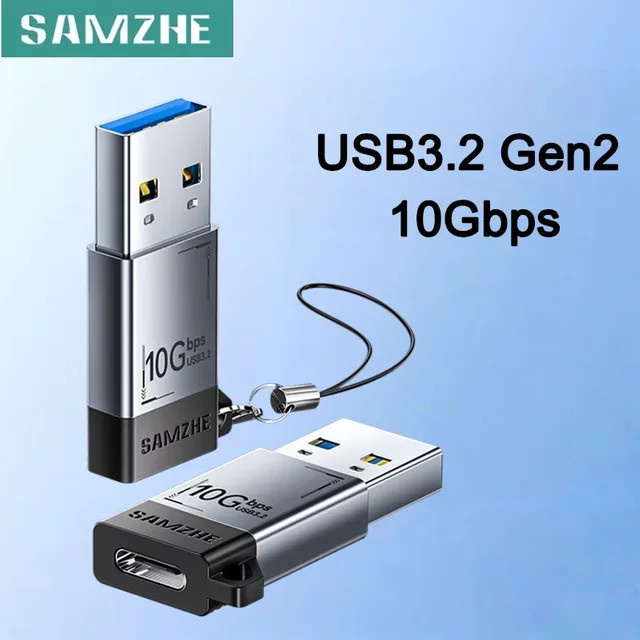 SAMZHE USB 3.2 Gen 2 OTG-Adapter USB-A auf USB-C Konverter in Silber mit 10 Gbit/s Datenübertragung für Laptop, Tablet und Smartphone - Bild 1