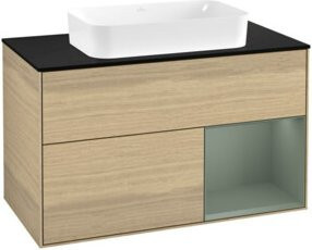 V&B Waschtischunterschrank Finion Wandbeleuchtung in Eiche lackiert, Breite: 100 cm, Tiefe: 60,3 cm - Bild 1