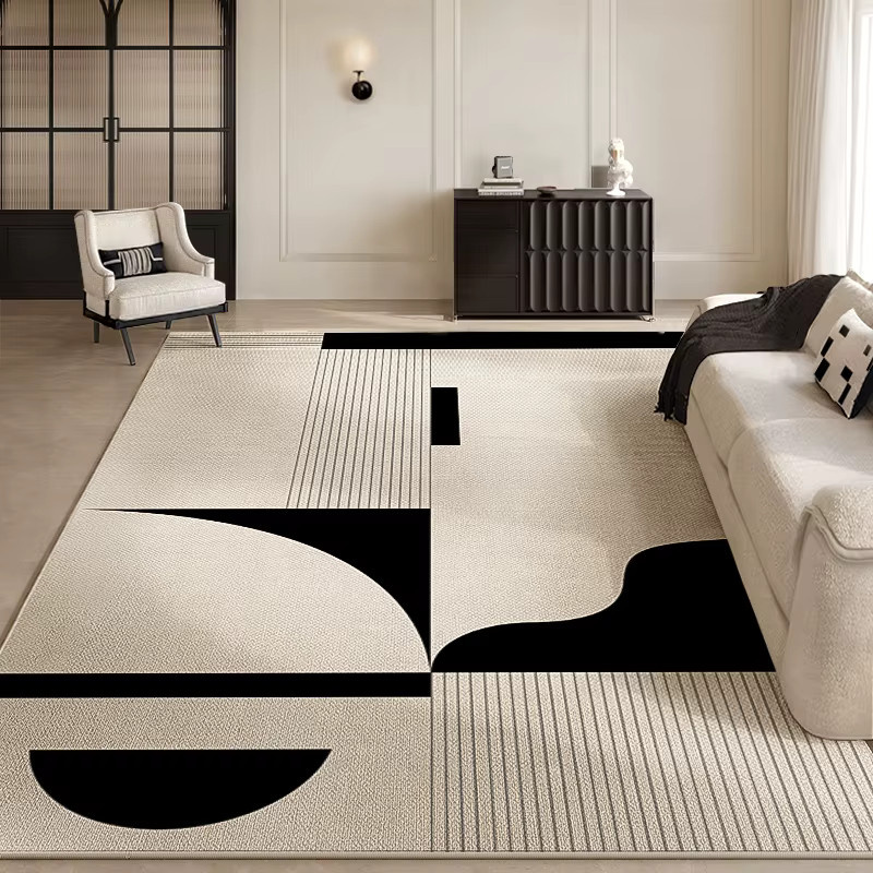 VIKAMA Teppich mit geometrischem Linienmuster in Schwarz-Weiß, rutschfeste Bodenmatte für das Wohnzimmer, B/T: 120 x 80 cm - Bild 1