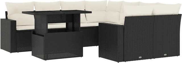 vidaXL 9-teilige Garten-Sofagarnitur aus Poly-Rattan mit Kissen in Schwarz-Creme - Bild 1