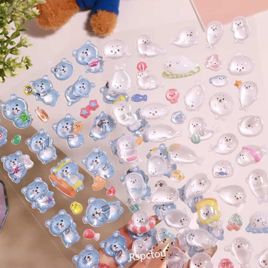 Rspctou 3D-Relief-Aufkleber, Papageien, Seehunde, Pinguine, Bären, multicolor - Bild 1