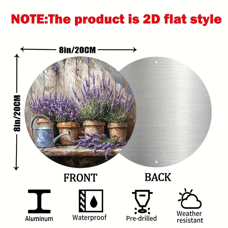 Potdemiel Metallschild Lavendel Retro Rund Aluminium Wanddekoration Mehrfarbig Durchmesser: 20 cm - Bild 3