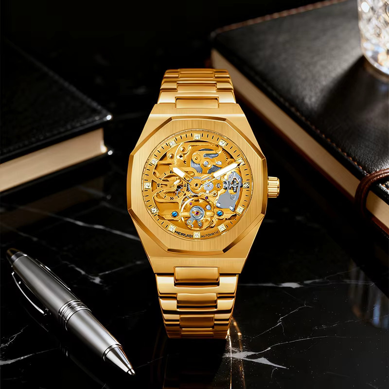 MEIRUIQI Armbanduhr, Automatik, Tourbillon, Edelstahl, Gold, Herren - Bild 3