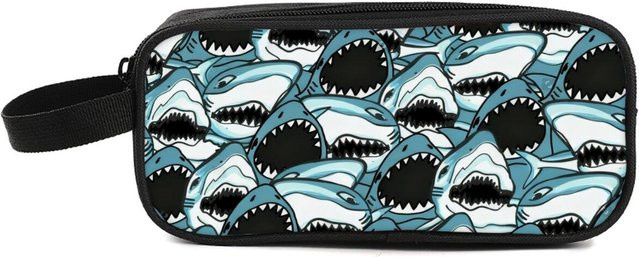 Zweiteiliges Haifisch-Federmäppchen von Fancy Style Studio in Blau mit Griff für Kinder - Bild 1