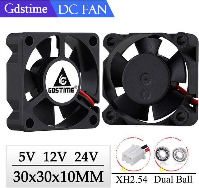 5er Set Gdstime Lüfter mit Kugellager, Schwarz, B/T/H: 30 x 30 x 10 mm, 5V/12V/24V DC, 2-Pin Dupont Anschluss - Bild 1
