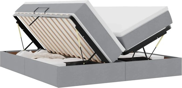 vidaXL Aufbewahrungsbett mit Matratze in Hellgrau, Hybridbett mit Lift-up-Funktion aus Metall und Polyester, B/T/H: 200 x 200 x 48,5 cm - Bild 1