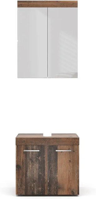 Vicco Badmöbel-Set Luna Oldstyle in Braun bestehend aus Waschtischunterschrank und Spiegelschrank - Bild 1