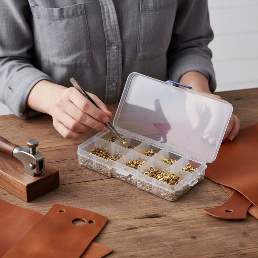 650 Stück Hohle Leder-Nieten aus Messing in Gold, 8 Größen M0.9-M5, Befestigungsschrauben für Lederhandwerk und Buchbinderei - Bild 3