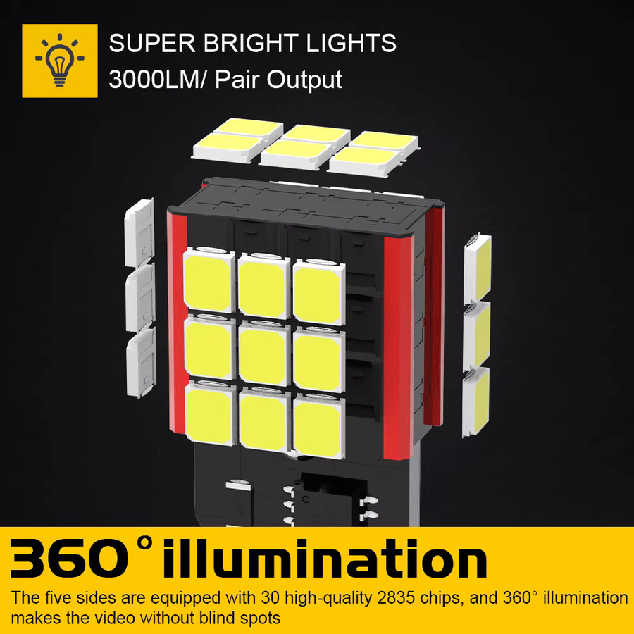 BMTxms 2 Stück T15 906 W16W LED Rückfahrlichter High Power 3000LM Canbus in Rot, Weiß oder Gelb - Bild 3