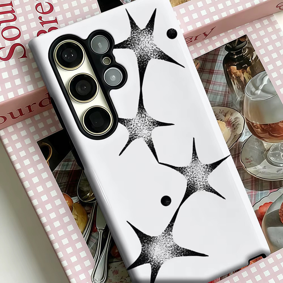 Stoßfeste Doppelschicht Handyhülle mit Schwarz-Weißem Grunge-Stern-Design für Samsung Galaxy S25 Ultra, S24 und S23 Ultra Plus - Bild 3
