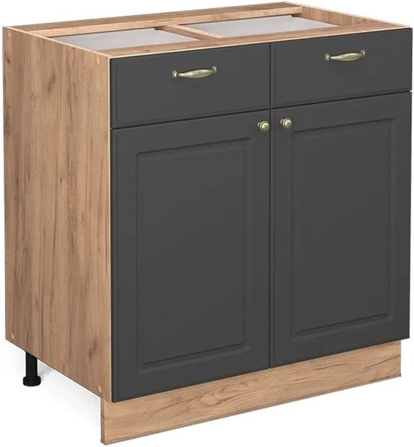 Vicco Küchenunterschrank Fame-Line Landhaus Eiche Anthrazit-Gold Breite: 80 cm - Bild 2