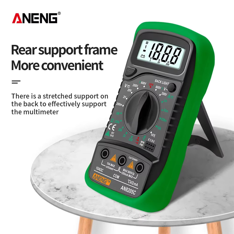 ANENG AN8205C Tragbares Digitales Multimeter in Rot mit LCD-Hintergrundbeleuchtung zur Messung von AC/DC Spannung, Strom und Widerstand - Bild 4