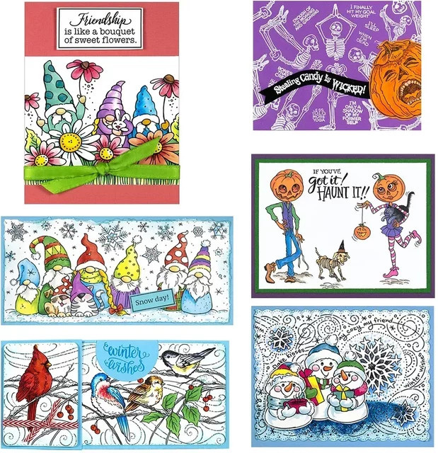 Klare Stempel Set für DIY Scrapbooking und Kartenherstellung mit Motiven wie Vögeln, Schneeflocken und Kürbissen in Mehrfarbig aus Kunststoff - Bild 1