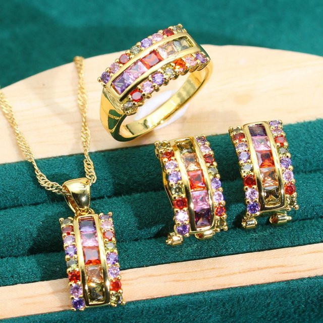 YIRAN Schmuckset, Kupfer, Gold, Zirkonia, Unisex - Bild 1