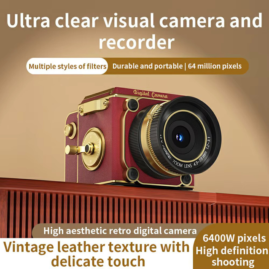 AMORUS Vintage Digitalkamera 64MP mit 2.7K HD-Video, 16-fach Zoom und Autofokus, Retro Point-and-Shoot Kompaktkamera mit 2,0 Zoll Display in Weiß oder Rot - Bild 2