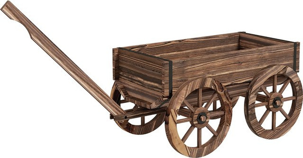 Outsunny Blumenkasten im rustikalen Holzwagen-Design aus Tannenholz mit Griff, Farbe: verkohlt