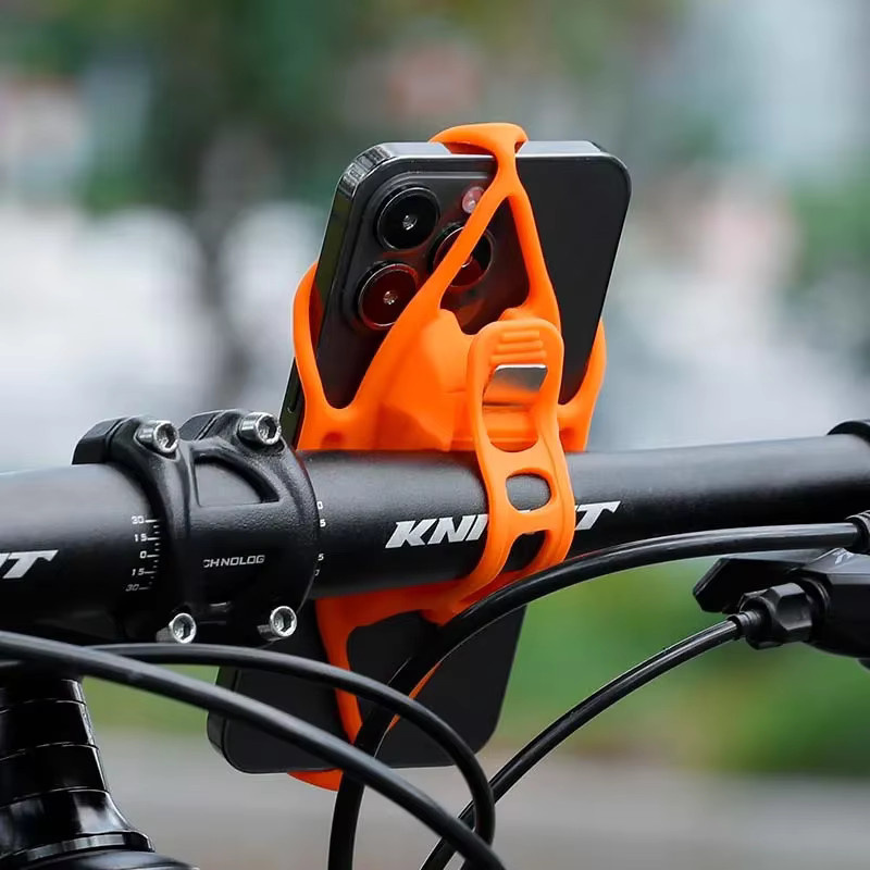 Universelle Silikon Fahrrad Handyhalterung für Lenker und Motorrad in Schwarz und Orange - Bild 4
