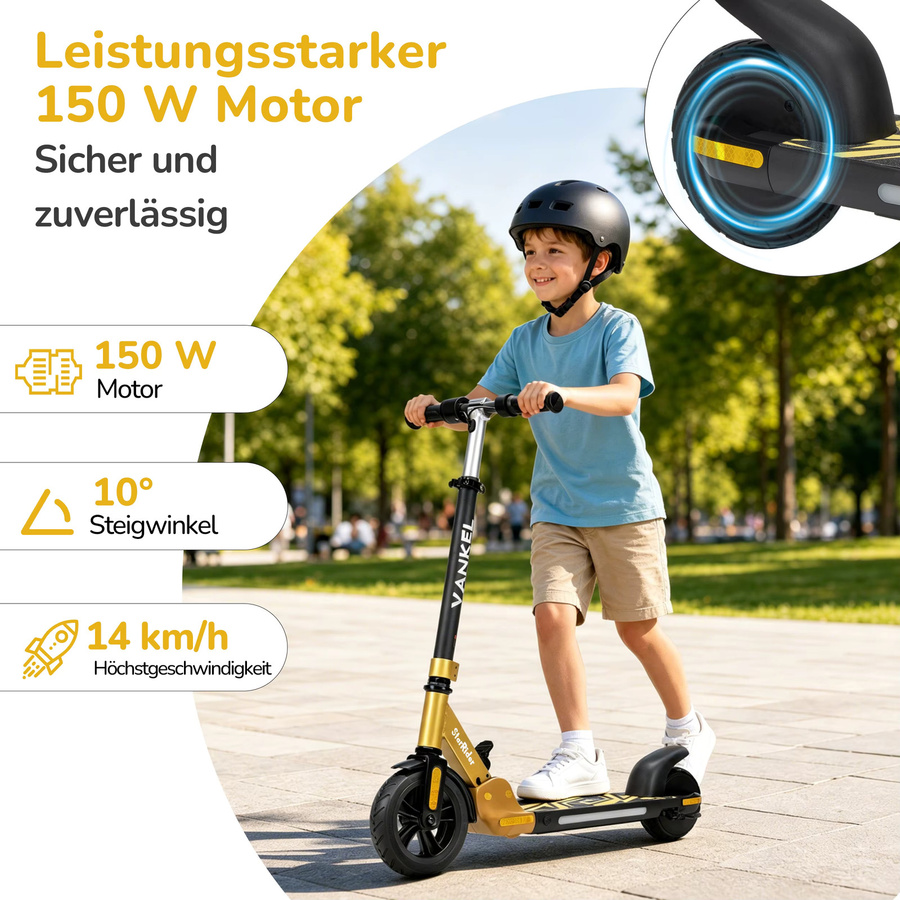 Vankel Elektrischer Kinder-Escooter, Klappbar, LED Beleuchtung, ab 6 Jahren - Bild 3