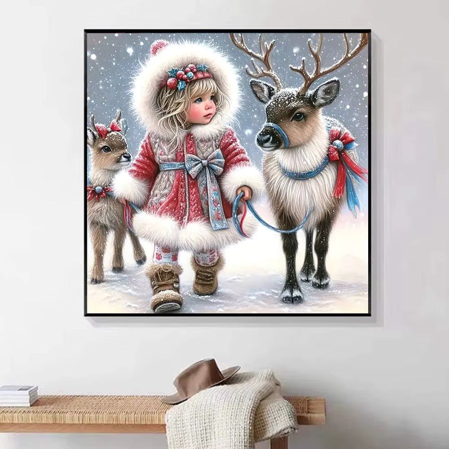 HUACAN Diamant-Malerei Winter Wunderland Rentier Schnee Szene 5D DIY Diamant Stickerei Kit mit Full Round Steinen - Bild 4